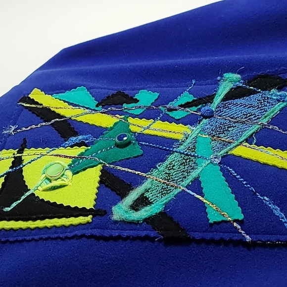 JUST BARB Heavy Weight Abstract Pattern Open Front One Pocket Cardigan Size L/XL - Picture 13 of 16